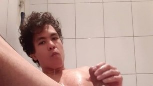 Warming myself with much pee before shower