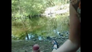 Gorgeous silver-haired MILF gives outdoor blow job