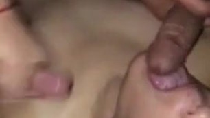 Young gay gets his face covered in cum