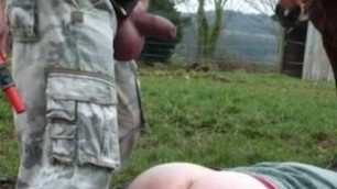 Slave washed down on farm by Master