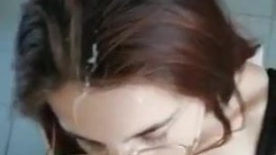 Hot Brunette Sucks Cock and Gets Nice Facial