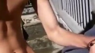 Gay Sex : A skinny Indonesian couple on bridge (Bareback)