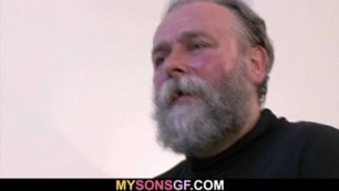 Guy finds his blonde GF doggy-fucked by old stepdad