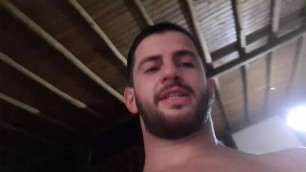 Farmboy jerking off legs up showing hole - uncut hairy cock