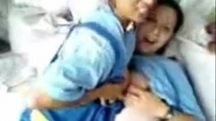 Girls licking each others nipples and rubbing tits together