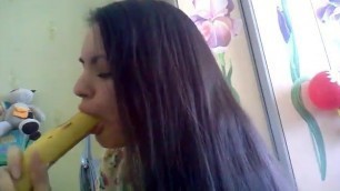 Cute Ukrainian girl vs banana