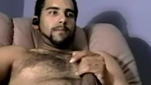 Hairy jock beating off his big throbbing cock for cumshot