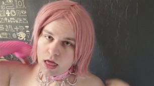 Pink Sissy Boy Bitch rides dildo