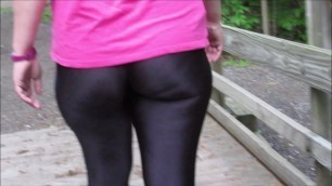 Candid Big Ass in Tight Shiny Black Spandex Leggings PAWG