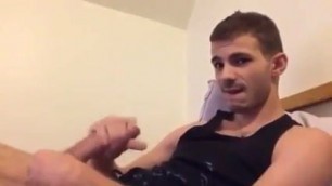 hot lad shoots a big load on his black tshirt