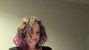 Curvy domme pegs trans sub slut in hotel with her strap on