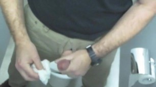 Me jerkoff and cumming in a public bathroom in an office