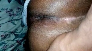 BBC cum inside black crossdresser's butt.