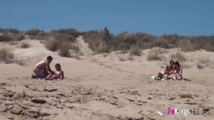 Beach Dogging! Ainara fucks a voyeur and a couple join the fun