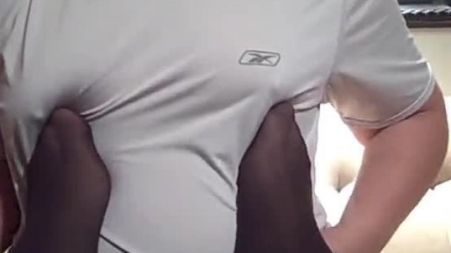 Chubby Wife Loves the Feel of Pantyhose Rubbing Her Hard Nipples