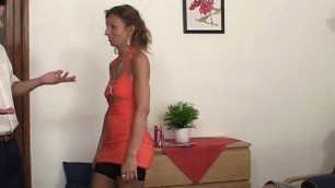 Skinny granny threesome fuck in the hotel