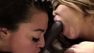 Two big tit amateurs share a big black cock