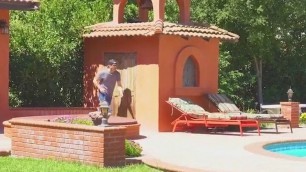 Horny Neighbour Caught Spying On Perfect Assed Milf Showering In Her Backyard After Sweaty Workout