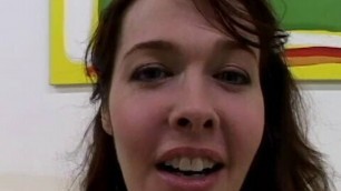 Cameraman films horny brunette sucking his tool and get jizzed