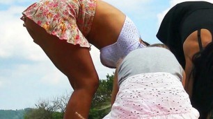 NO PANTIES ALERT! Big Tits Big Ass Tight Pussy Hot College Girls playing Twister and Sunbathing in Panties and T-shirt
