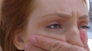 Ginger girlfriend anally drilled in duo while rubbing clit