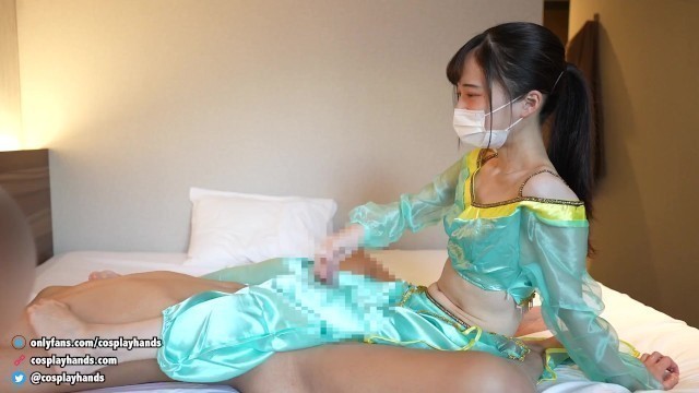 Japanese Girl Dressed as Arabian gives a Guy a Footjob