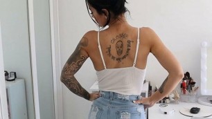 BIG TIT, BIG ASS - Petite MILF Wife Gives Boyfriend Blowjob In Denim Shorts - Melody Radford