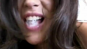 Camera man blows his load on a brunette's ass after she sucks on his hard dick