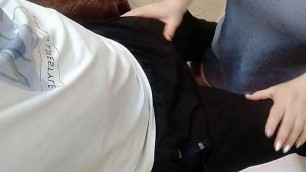 fat girl jerks off my dick with massaging movements and sucks it until I cum