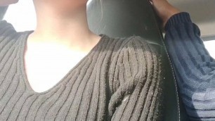 Doggystyle handjob for friend in car outdoors – risky sex, hornycouple149