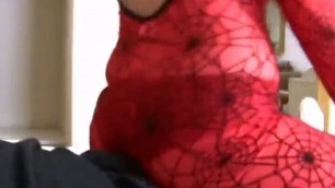Busty chick jerking off a big cock with her ass