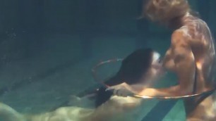 Babes, swim, strip and have fun underwater