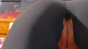 SEXY GIRL IN LEGGINGS WITH SHAVED AND WET TIGHT VAGINA