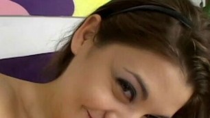 Hot cutie enjoys blowing a huge pole indoors