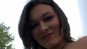 Camera man gets his dick sucked by a gorgeous brunette with an amazing ass