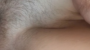 TEEN PUSSY CLOSE-UP, white pussy juice appears on dick