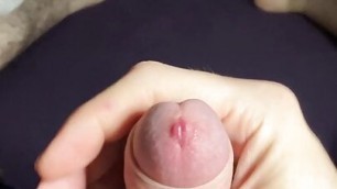Jerking off big hairy uncut dick through my boxer shorts flap until I cum a thick load on my hand