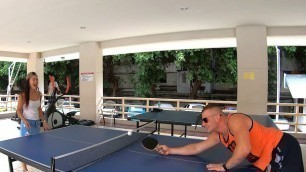 Curvy Thai amateur girlfriend sex in the shower after a game of Ping Pong