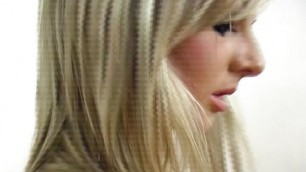 Superb blonde German slut posing and rubbing her twat