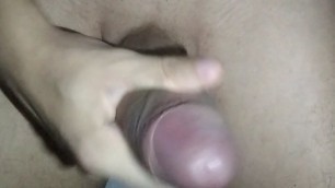 Young boy puts his dick out of his underwear and masturbates