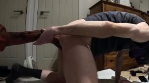 Pup gets hole wrecked by Henry on the Machine - Giant dildo and belly bulges