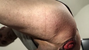 big anal dilation, cumshot between the thighs near the big slit