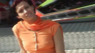 Stunning German slut dildoing her pierced muff in the luna park