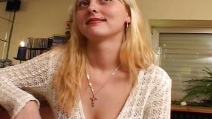 Amazing German girl eating cum in POV from a hard cock