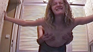 Super slim blonde German slut gets her beautiful face sprayed in POV