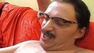 Super wild German slut gets fucked by two hard cock dudes